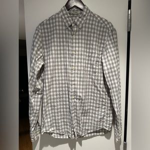 J. Crew Secret Wash Button Down Shirt in Grey Plaid - Slim Fit - Medium